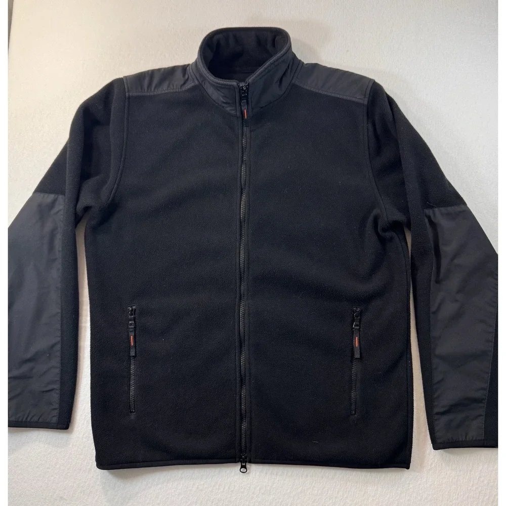 Banana Republic Mens Full Zip Fleece Jacket Medium Black Mock Neck Outdoors